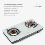 thumbnail of Barzona Campingkocher | 2 Brenner | 3,4 kW & 4,3 kW | Glasplatte | Edelstahl | mobil einsetzbar Weiß
