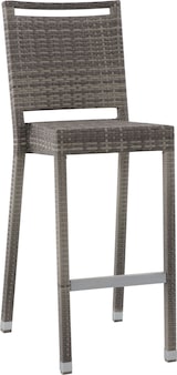 thumbnail of METRO Professional Sgabello da bar BARBADOS, alluminio / rattan PE, 46 x 61 x 114 cm, impilabile, con poggiapiedi e foro nello schienale, grigio