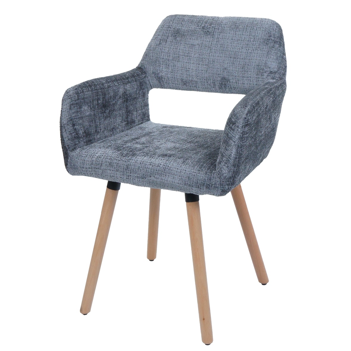 Décoshop26 -Gepolsterter Esszimmerstuhl mit Armlehnen aus dunkelgrauem Chenille-Stoff und Beinen aus Buchenholz 04_0009845