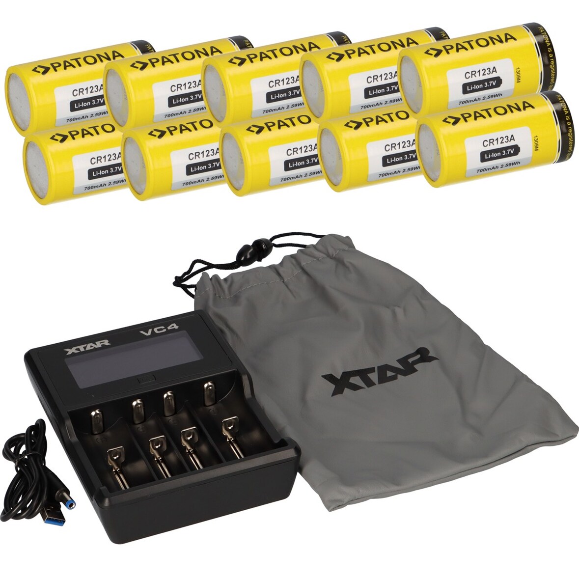 Set 10x Patona CR123A Akku + Xtar VC4 Ladegerät Li-Ion NiMH