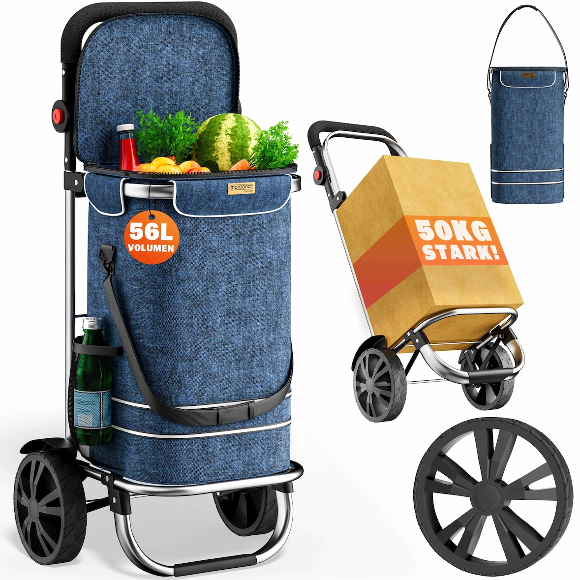Monzana 2in1 Einkaufstrolley 56L bis 50 kg klappbar