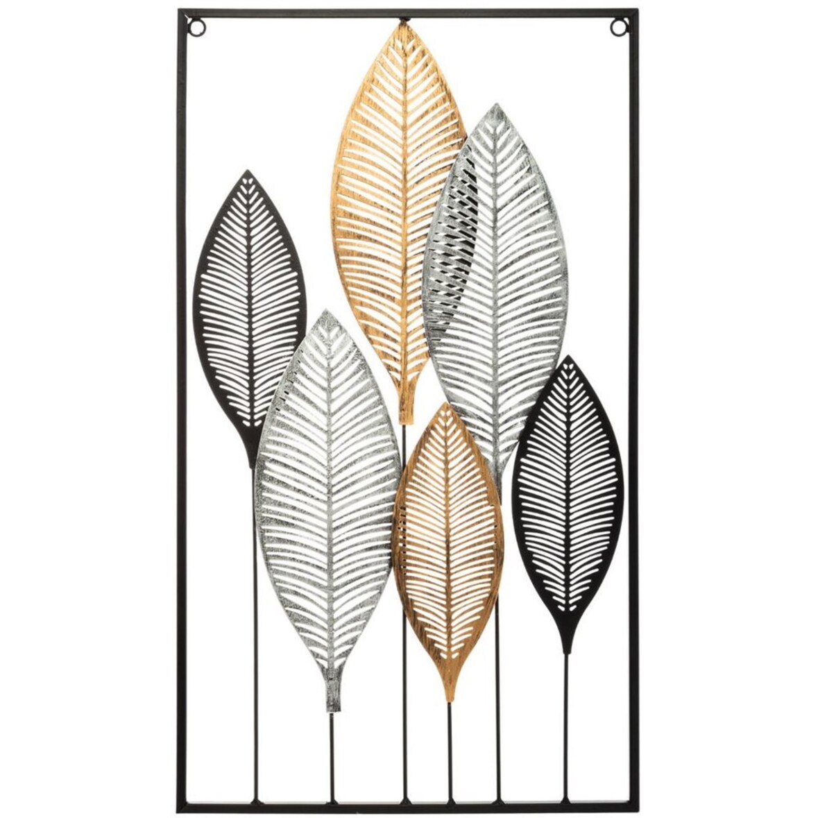 WellHome - Wanddecoratie schilderij Metalen bladeren 37x65cm