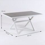 thumbnail of Conjunto sofás exterior, Aluminio reforzado color blanco, Sofá 3 plazas + 2 sillones reclinables + Mesita café, 5 plazas, Cojines color gris