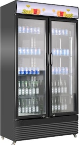 thumbnail of Mobiler Flaschenkühlschrank mit 2 Glastüren Getränkekühlschrank Kühlschrank Gastro 758 L +2/10°C 1120x595x2100 mm Schwarz
