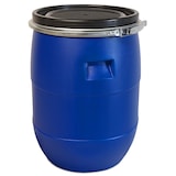 thumbnail of plasteo® 60 Liter Deckelfass mit Spannring blau Weithalsfass, Lebensmittelecht, BPA-Frei, Futtertonne Kunststofffass Deckelfass Regentonne