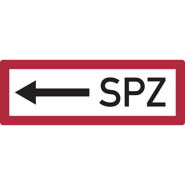 Feuerwehrschild, SPZ (Sprinklerzentrale) mit Pfeil nach links - DIN 4066 - 297x105x0.45 mm Aluminium geprägt