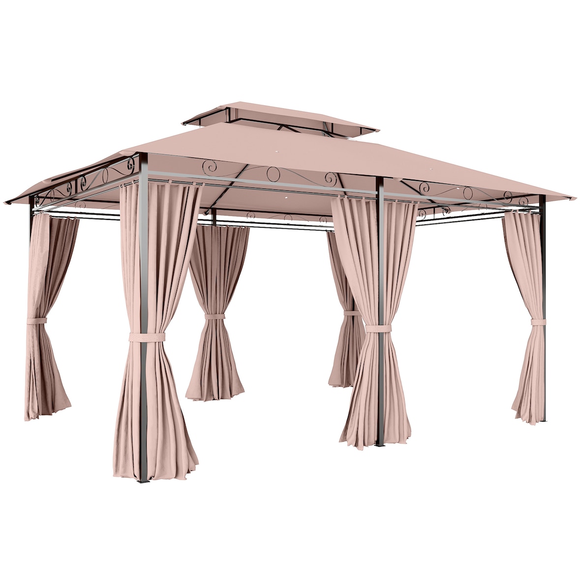 Outsunny Pérgola de Jardim 3x4 m Pérgola de Exterior com Paredes Laterais Teto Duplo 6 Portas e 8 Orifícios de Drenagem Marrom