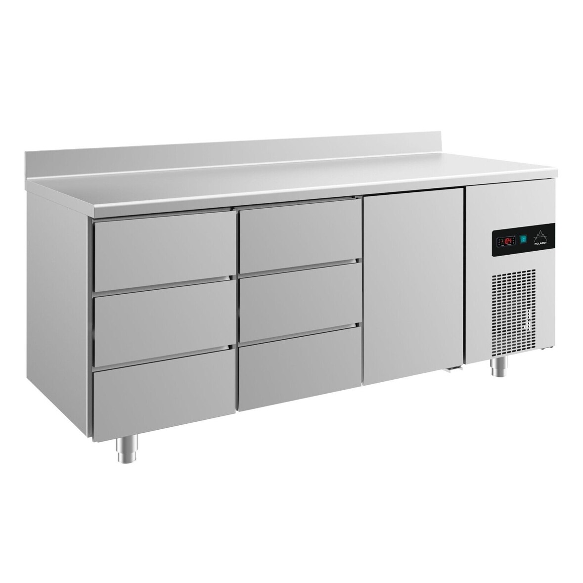 Gastro Kühltisch 1 Tür rechts 6 Schubladen links&mittig Umluftkühlung Aufkantung, 1865x700x850mm -2/+8°C 474L