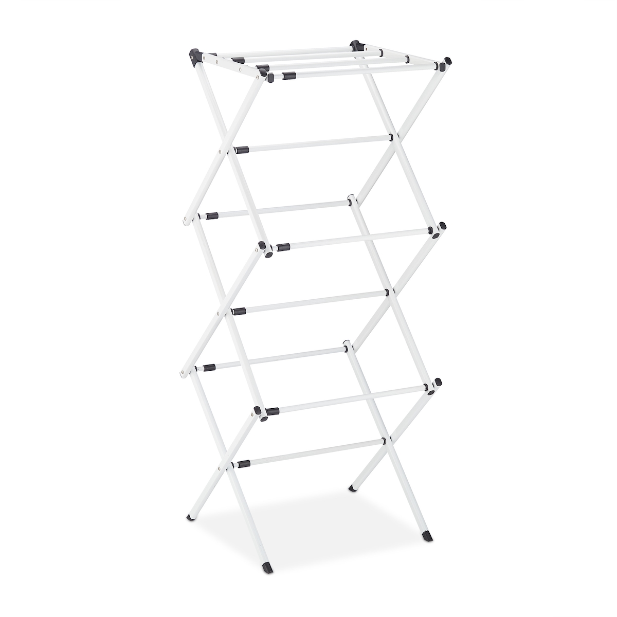 Relaxdays Wäscheständer, klappbar, ausziehbar, 11 Stangen, 6 Ebenen, platzsparender Turmwäscheständer, Metall, weiß