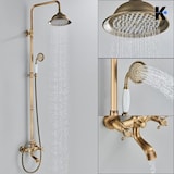 thumbnail of NALA | conjunto de duche de chuva vintage latão aço inoxidável não lacado | de design retro sistema torneira misturadora completo com chuveiro de mão