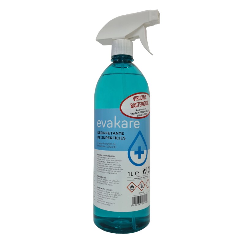 Evakare Desinfetante de Superfícies 1L - Caixa de 12 unidades, Virucida/Bactericida
