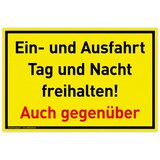thumbnail of Schild Ein- und Ausfahrt | PVC 30 x 20 cm | Tag und Nacht freihalten Auch gegenüber | gelb | PVC-Schild mit UV-Schutz | Einfahrt freihalten, Ausfahrt