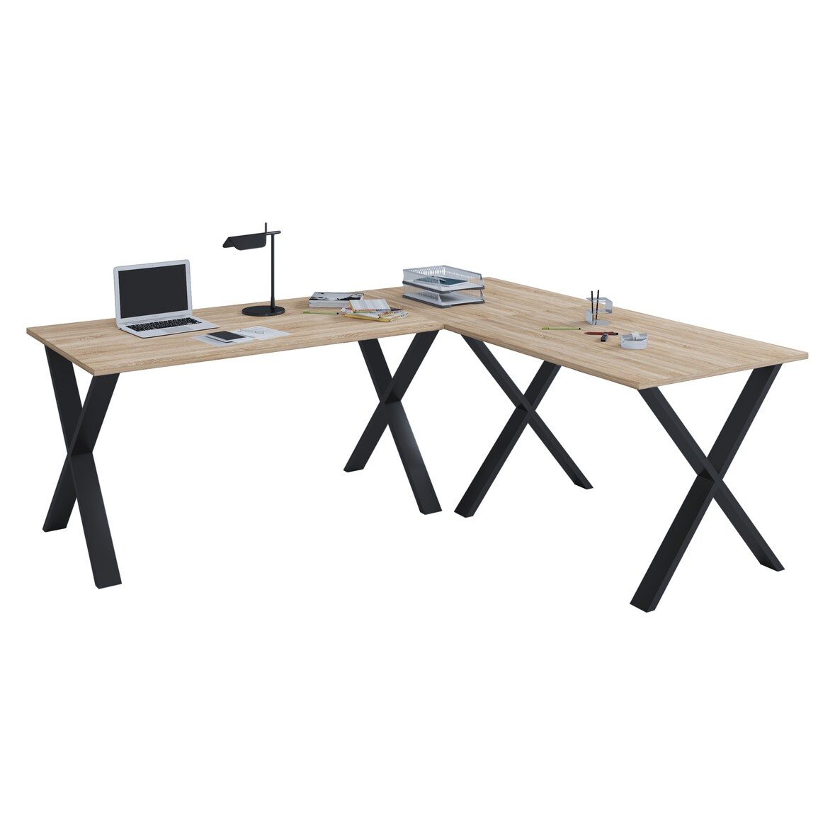 VCM Schreibtisch Lona Schwarz / Sonoma-Eiche H. 76 x B. 160 x T. 130 cm
