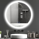 thumbnail of kleankin espejo de baño redondo con luces LED 70x70 cm espejo con iluminación antivaho 3 luces de color función de memoria interruptor táctil plata