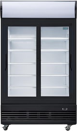 thumbnail of Frigorífico expositor de bebidas com painel iluminado, preto, 2 portas de vidro deslizantes, com fecho, 950L Polar GM814