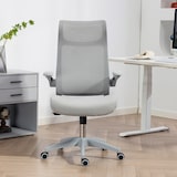 thumbnail of HOMCOM silla de oficina giratoria de malla, con soporte lumbar, reposabrazos abatibles, reposacabezas integrado, basculante, altura ajustable, gris