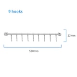 thumbnail of Intirilife Hängeleiste für die Küche aus Edelstahl mit 9 Haken zum Bohren - 49.8 x 3.4 x 2.2 cm Küchen Reling Hakenleiste Küchenstange Wandhalterung