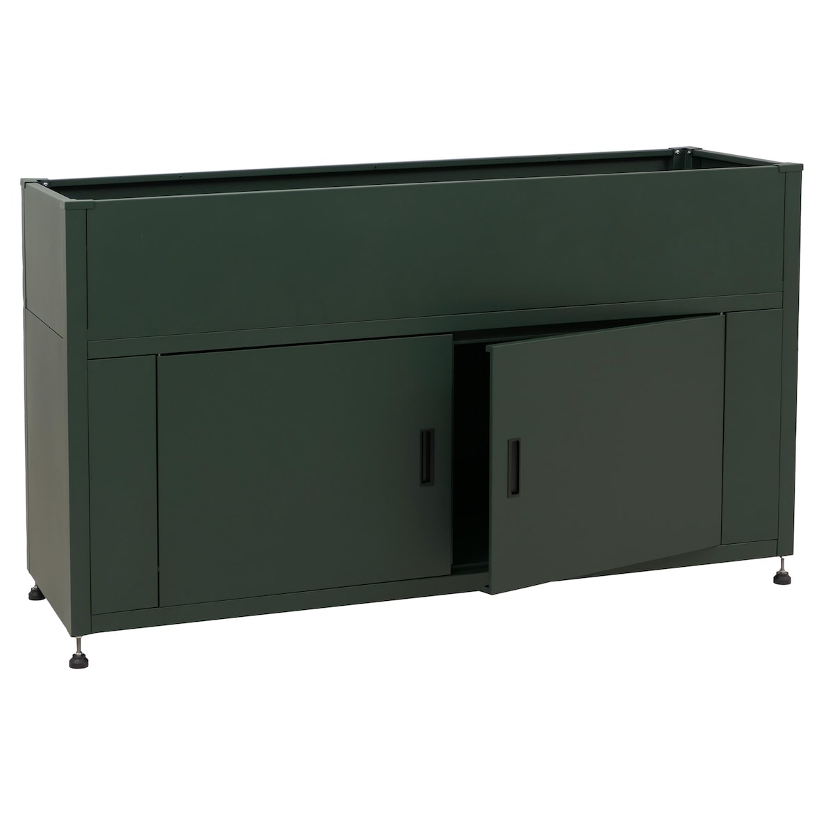 HWC-O85, floreira com canteiro elevado em metal, espaço de arrumação, metal 47kg 91x161x51cm ~ verde