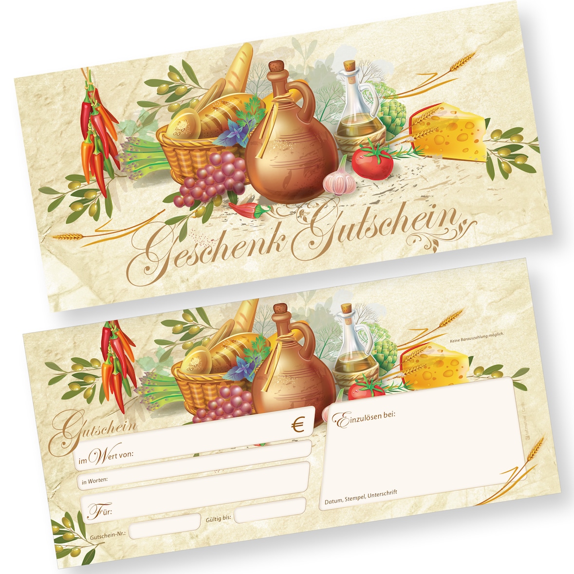 RUSTICO Geschenkgutscheine Gutscheine Gastro 250 Stück Werte eintragen und stempeln, Gutscheinkarten für Gastronomie, Restaurant Pizzeria italienisch