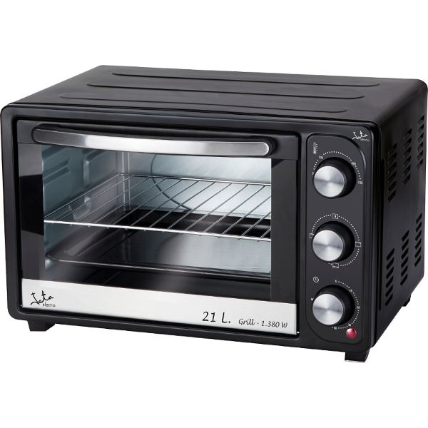 Forno Jata HN921 com 2 funções: forno e grelhador. 21 litros. Tabuleiro e grelha. Limpeza fácil. Medidas exterioes: 44,5 x 31 x 28,5 cm