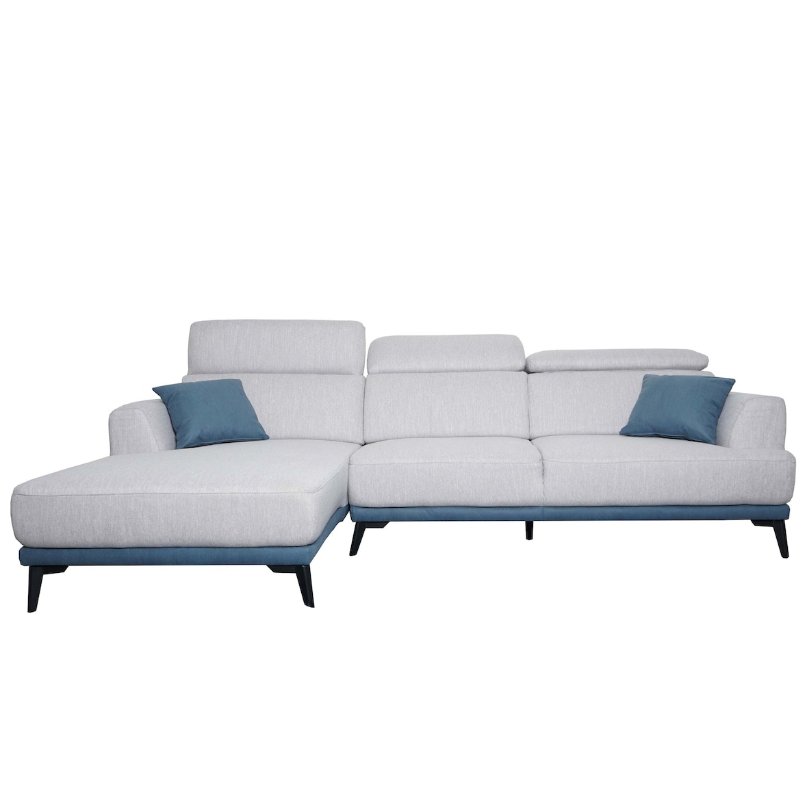 Sofa HWC-G44, Ecksofa L-Form 3-Sitzer, Liegefläche Nosagfederung Taschenfederkern verstellbar 277cm ~ links, hellgrau