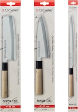 thumbnail of 3 Claveles NIPON - Kit Cuchillos Grandes Tipo Japonés Acero Inoxidable y Mango de Arce