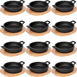 thumbnail of 15x WAS Germany Servierpfanne mit Holzuntersetzer und zwei Seitengriffen Ø 10 cm Gusseisen