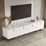 thumbnail of TV-Schrank 160x38x44 cm mit strukturierten Türen, goldenen Akzenten, verstellbaren Füßen und integriertem Stauraum