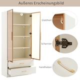 thumbnail of Badezimmerschrank 75x34x170 cm Weiß mit 2 großen Schubladen, 2 Glastüren und Lichtleiste für Badezimmer und Wohnräume
