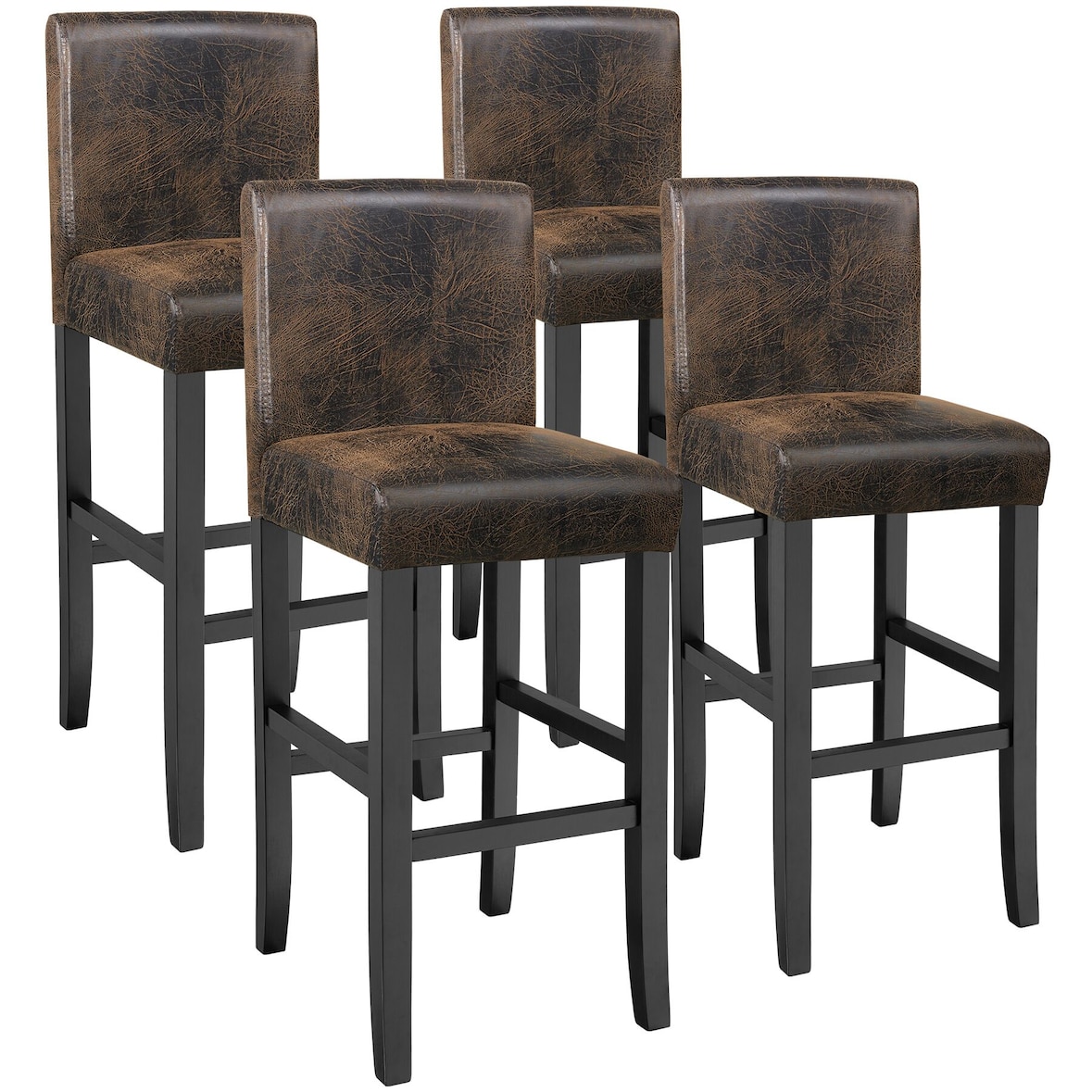 tectake Barhocker aus Kunstleder - 4er Set antikbraun