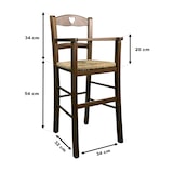 thumbnail of Trona de madera de nogal para bebé. Dimensiones: 88 cm de alto x 37 cm de ancho. Incluye un cómodo asiento de paja.
