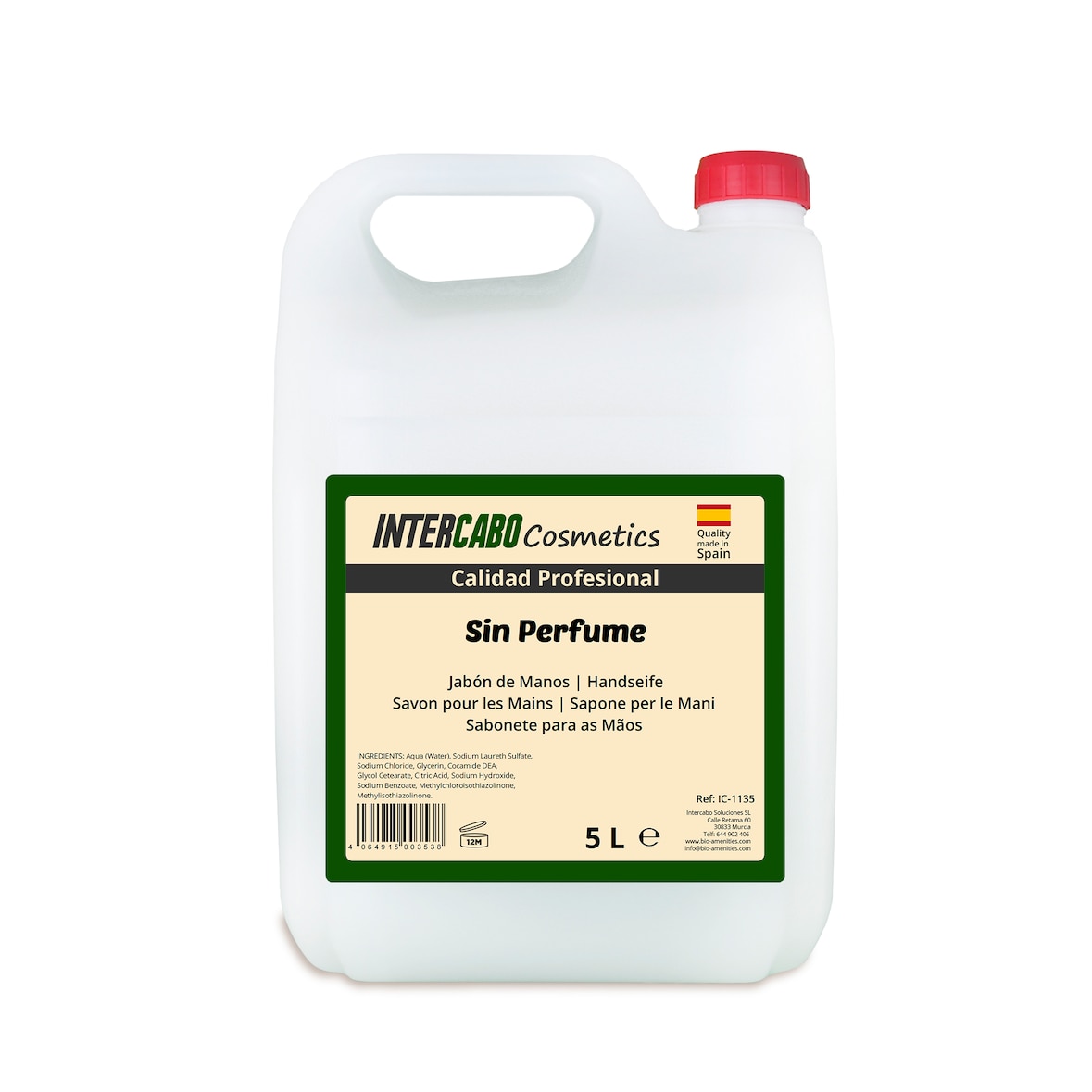Jabón de Manos Neutro Intercabo Cosmetics 5L - Sin Perfume