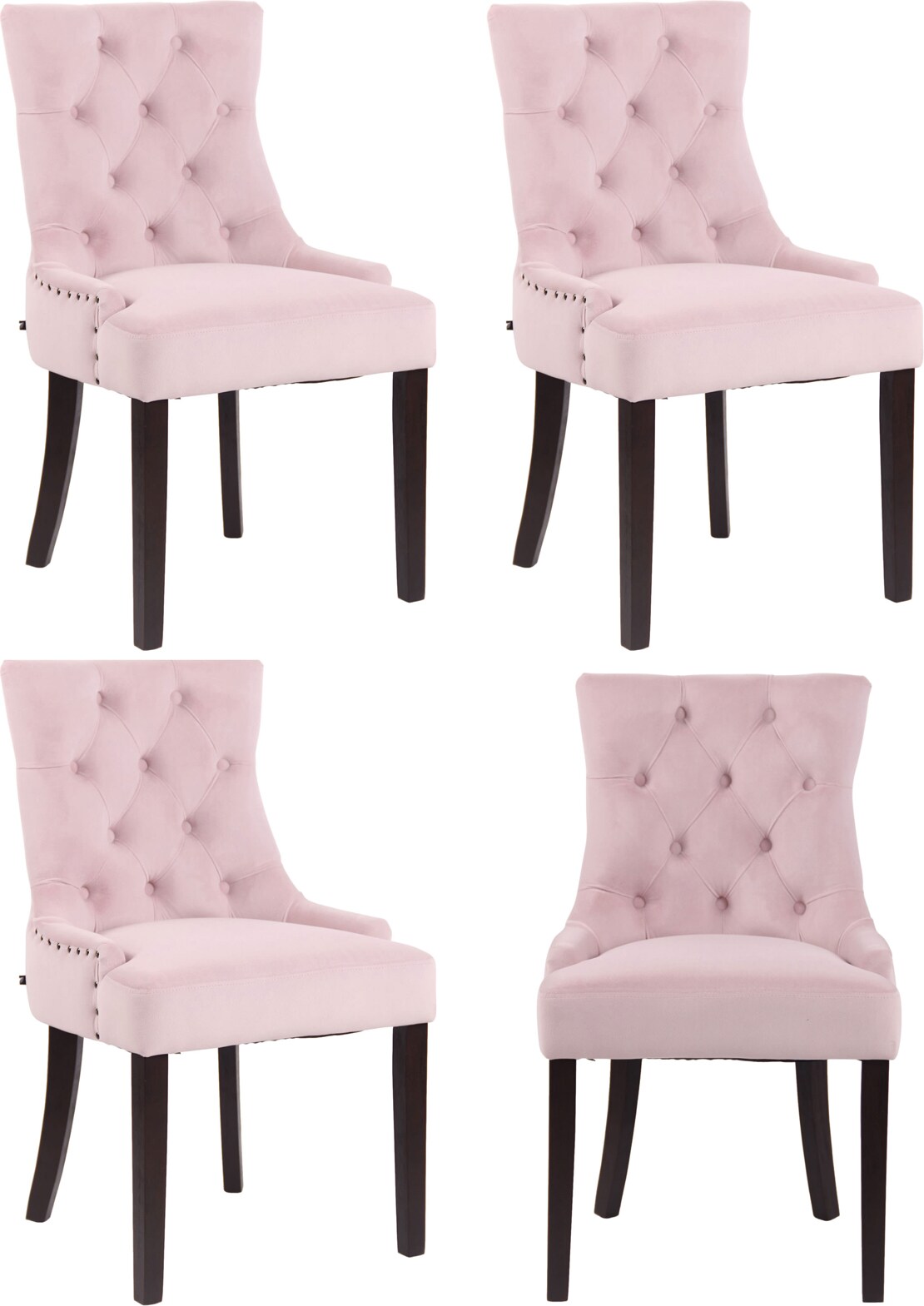 CHEFGASTRO 4er Set Esszimmerstuhl RIO DE JANEIRO Samt antik HxBxT 92x55x58cm Samt Pink Küchenstuhl