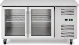 thumbnail of Romux® Kühltisch mit 2 Glastüren 136x70 cm mit Marmor-Arbeitsplatte und Luftkühlung | Theken Kühlschrank aus Edelstahl mit 282 L und 650 W