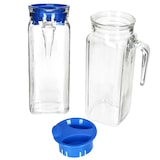 thumbnail of 2x KARO Kühlschrankkrug mit Deckel blau 1L Henkel Glas-Karaffe Kanne Saft Wasser