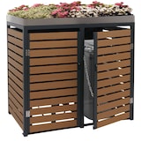 thumbnail of 2er Mülltonnenverkleidung HWC-K14, Mülltonnenbox mit Pflanzkasten, 124x134x84cm WPC Edelstahl 79kg ~ Teak-Optik