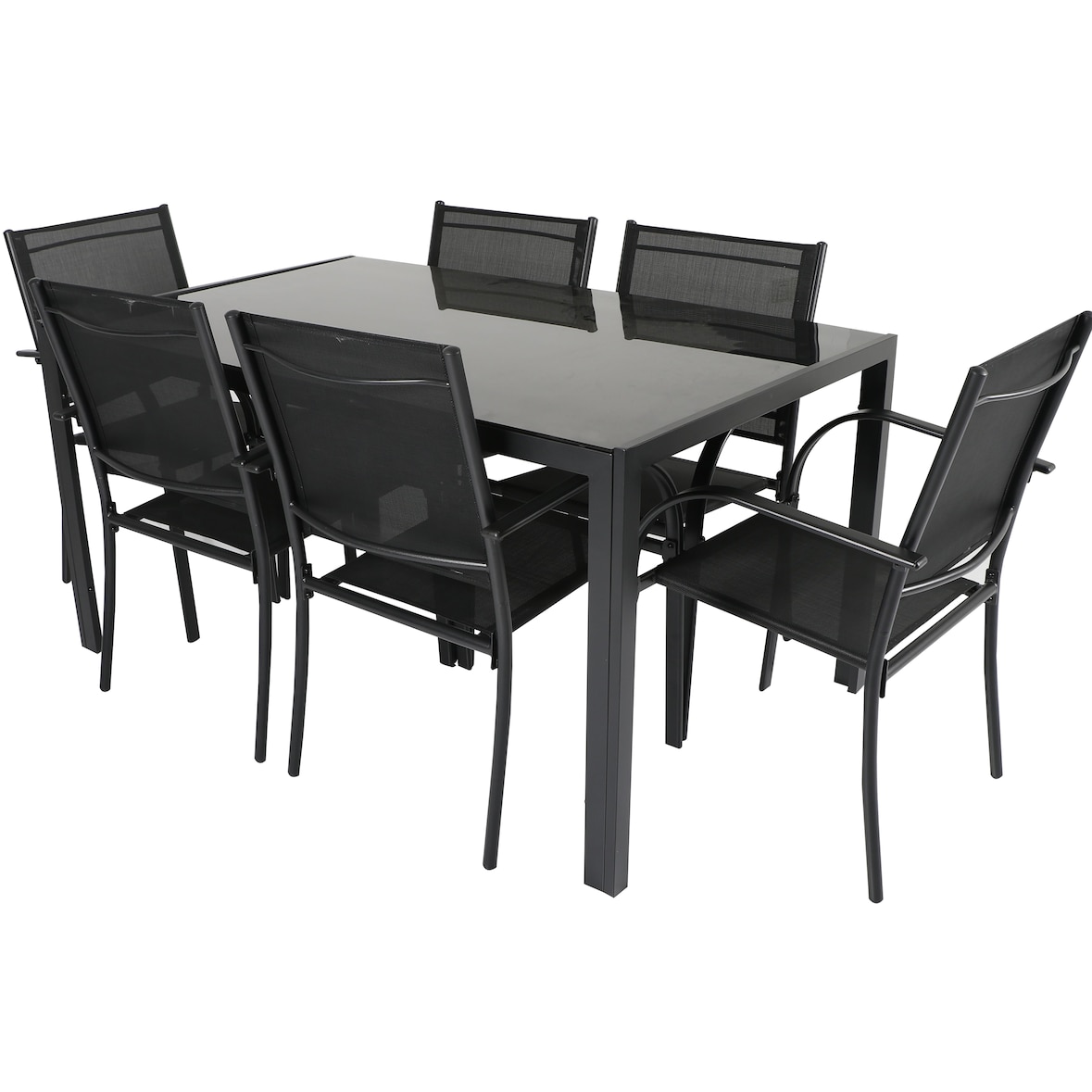 Tarrington House Set de terrasse FARINA, 7 pièces, acier, 6 chaises, 1 table, noir