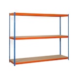 thumbnail of SimonRack Industrieregal, 1500x1500x450 mm, 600 kg am Biegepunkt, 3 Holzböden, Garagenregal, Blau/Orange/Holz- Simonforte
