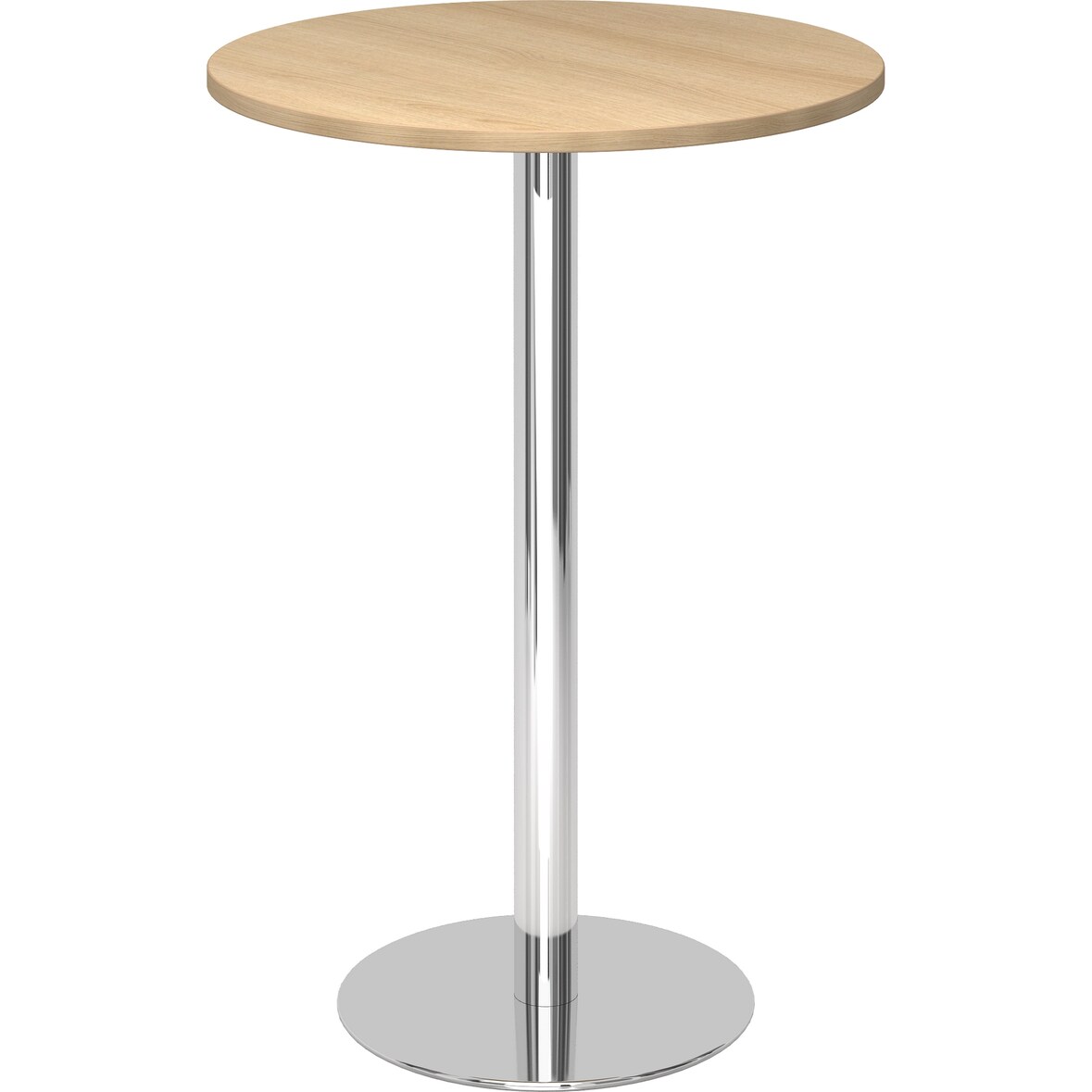 bümö Stehtisch Büro, Bistrotisch rund 80 x 80 cm - Bartisch Eiche, Stehtisch Holz-Platte, Säule aus Metall verchromt, Buffettisch, Säulentisch,
