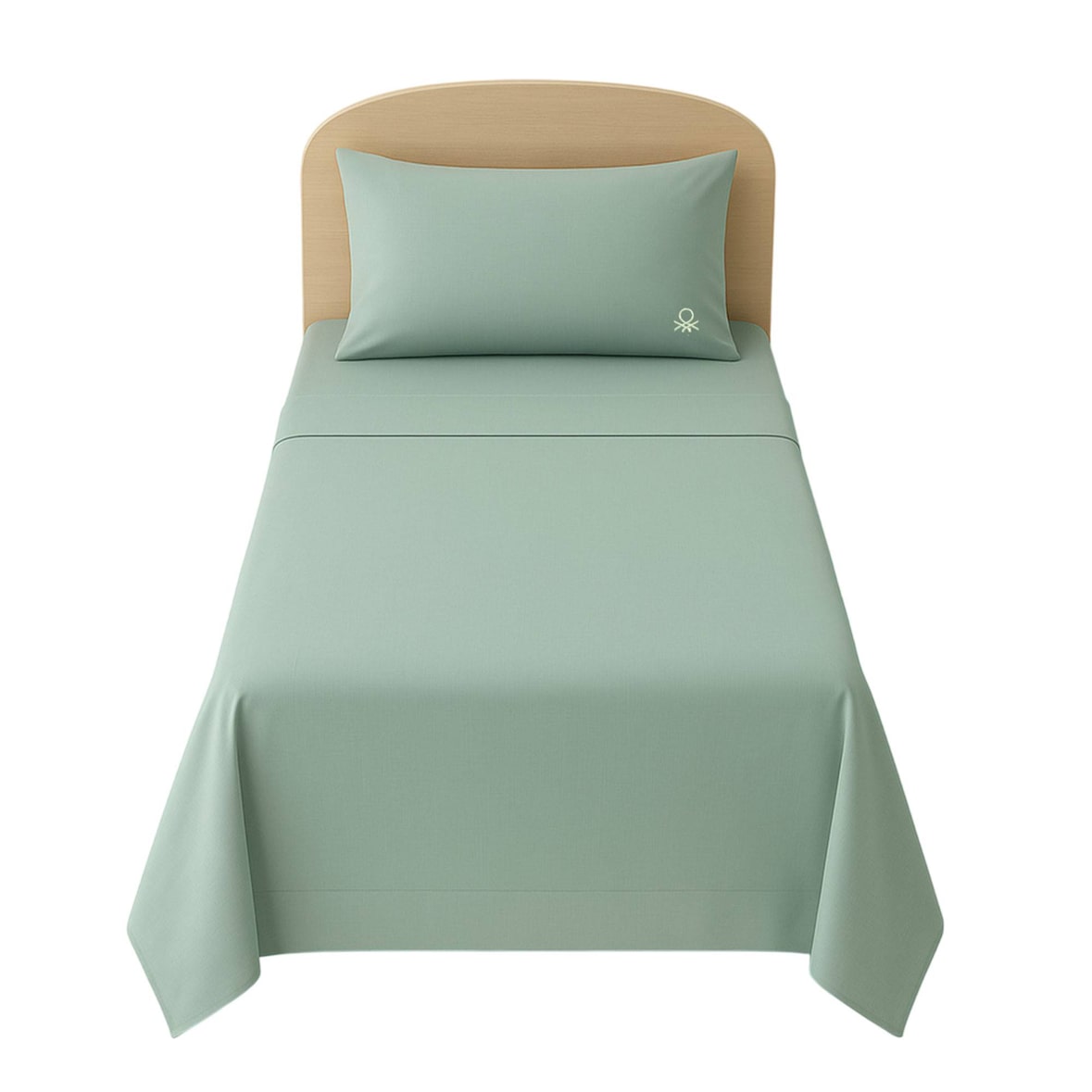Benetton - Set 3 Piezas Cama Individual: Sábana Plana (160x290cm), Sábana Bajera (90x200cm), 1 Funda de Almohada (50x80cm) 100% Algodón Verde