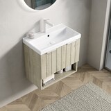 thumbnail of Waschtisch 55x32x53 Wandmontage Badezimmer Keramikbecken Multiplex Schrank Soft-Close Türen Offenes Regal Modern Weiß+Eiche