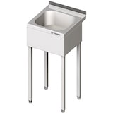 thumbnail of Edelstahl Handwaschbecken mit Untergestell, 400x410x850 mm, mit dreiseitiger Beckenblende, mit Aufkantung, verschweißt