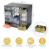 thumbnail of Aufbewahrungseinheit aus Kunststoff L 228 x B 140 x H 190 mm mit 15 transparenten Schubladen