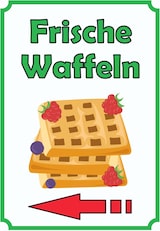 thumbnail of Frische Waffeln Schild Hochkant mit Pfeil links A5 Rückseite selbstklebend