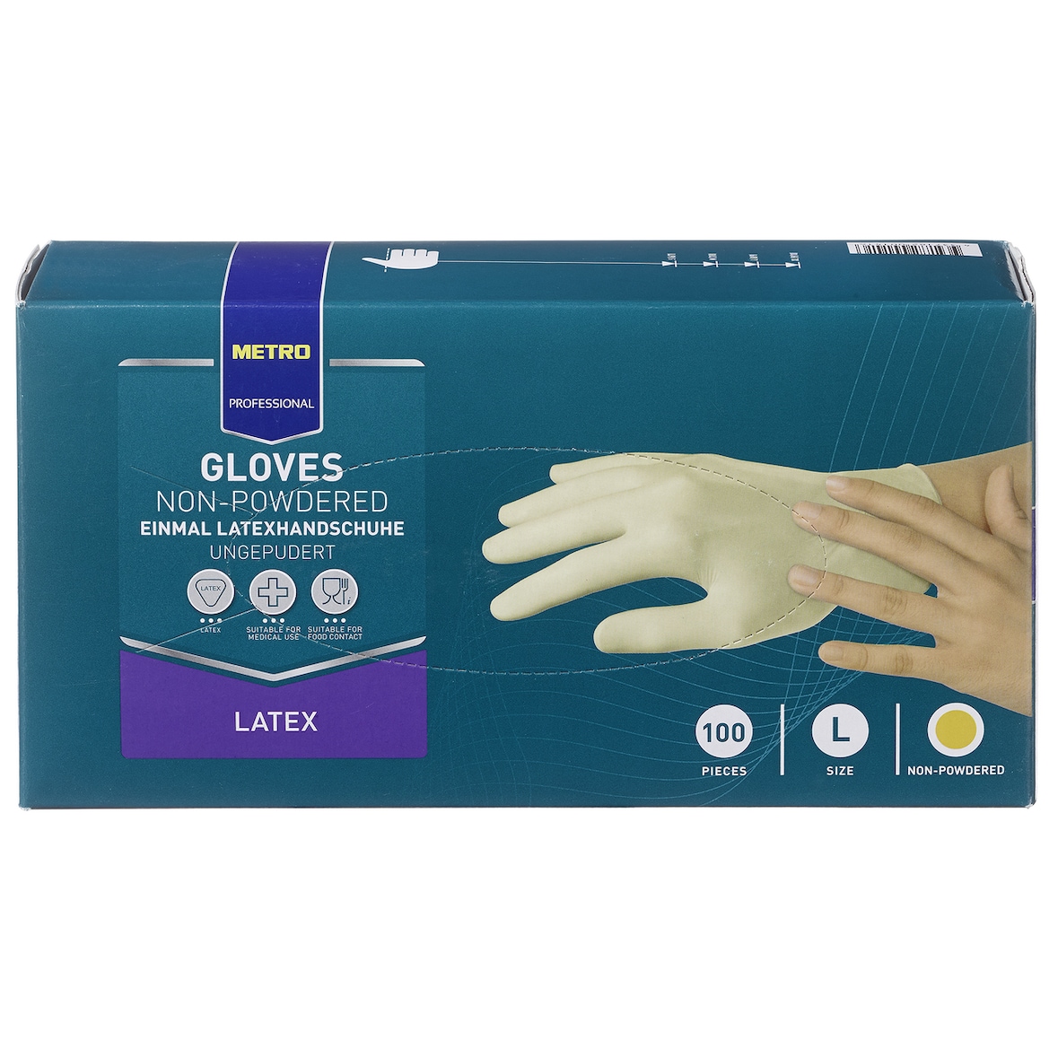 METRO Professional Einmalhandschuhe, Latex, ungepudert, Größe L, weiß, 100 Stück