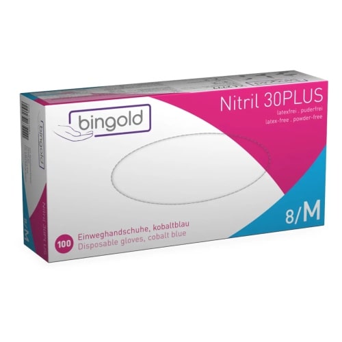 BINGOLD Nitril 30PLUS Einweghandschuhe Kobaltblau puderfrei 100 Stück : M