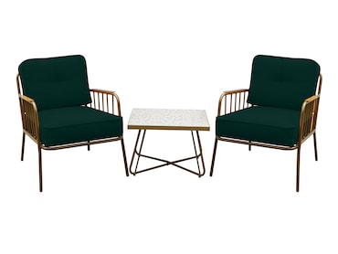 METRO PROFESSIONAL Outdoor loungeset 3-delig, staal/polyester, 2 fauteuils, 1 tafel, olijf/goud