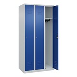 thumbnail of C+P Spind Classic PLUS, 3 Abteile, HxBxT 185x90x50cm, Zylinderschloss, Hellgrau/Enzianblau von PROREGAL