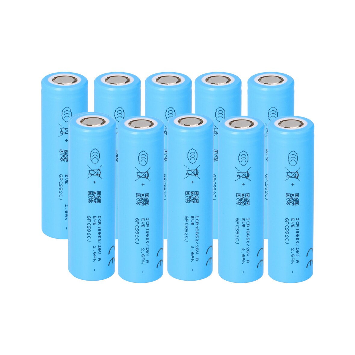 10er Set EVE ICR18650-26VA Li-Ion Akkus 18650 2650mAh 13A Flat Top