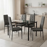 thumbnail of Set van 2 gestoffeerde stoelen voor binnen met hoge rugleuning, zwarte metalen poten, elegant en comfortabel, voor eetkamer en keuken-LIDIA-Grijs
